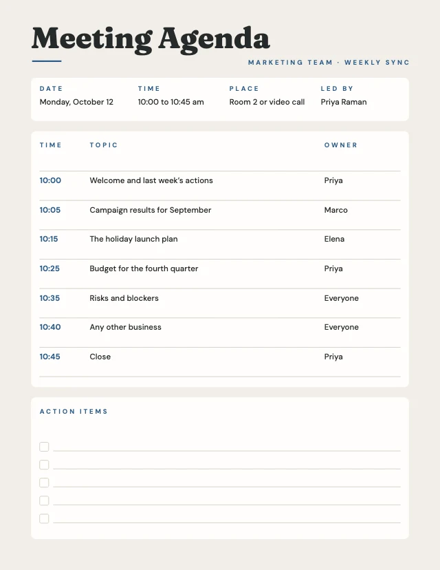 Meeting agenda template