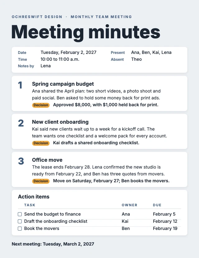 Meeting minutes template