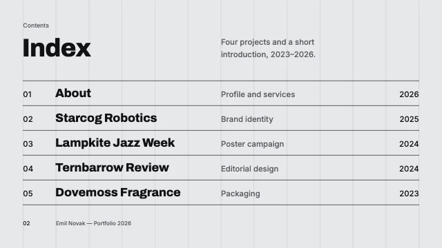 Minimal graphic design portfolio template, page 2 of 8