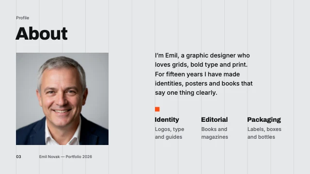 Minimal graphic design portfolio template, page 3 of 8