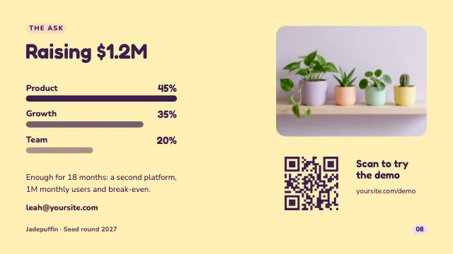 Mobile app pitch deck template, page 8 of 8