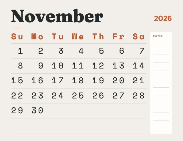 Month calendar template
