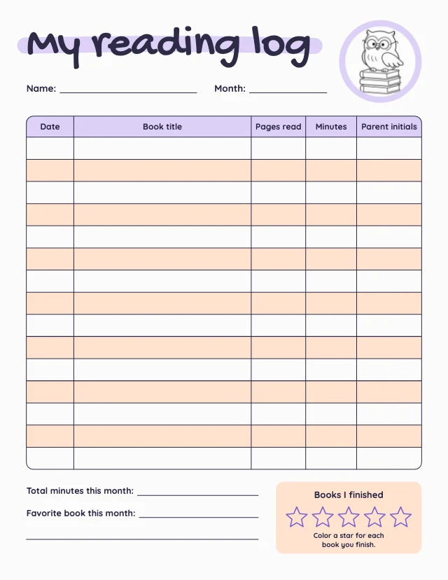 Reading log template