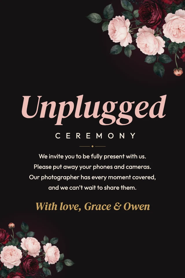Unplugged ceremony sign template