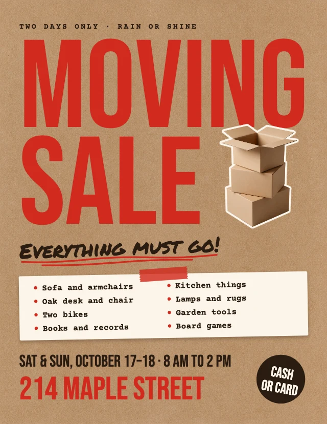 Moving sale flyer template