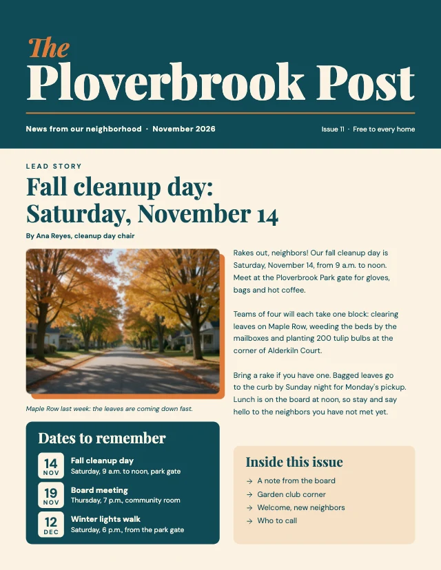 Neighborhood newsletter template