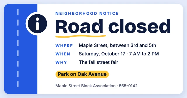 Neighborhood notice Facebook post template