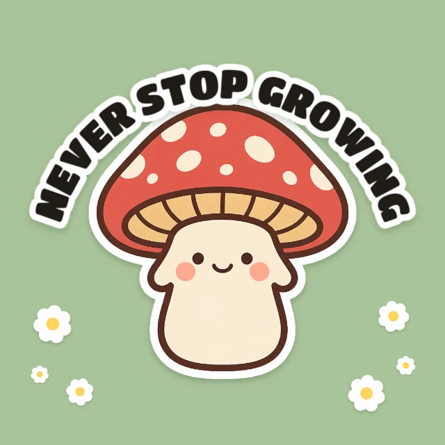 Never stop growing mushroom sticker template
