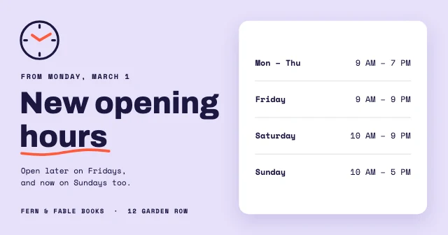 New opening hours post template