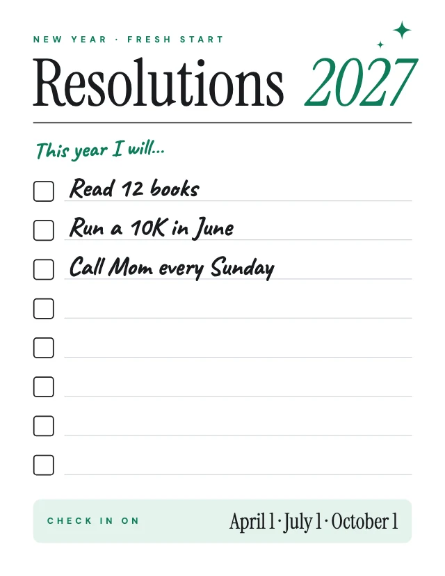 New Year resolutions checklist template
