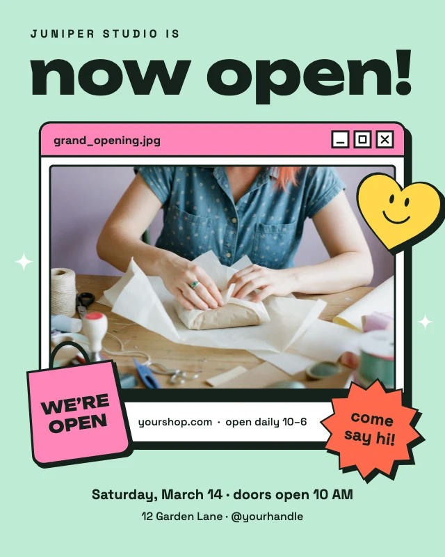 Now open shop announcement post template