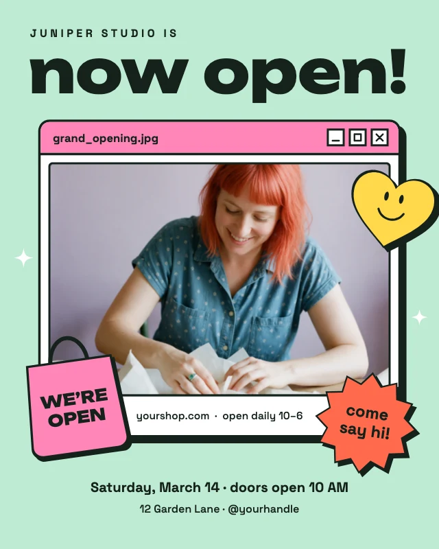 Now open shop announcement post template