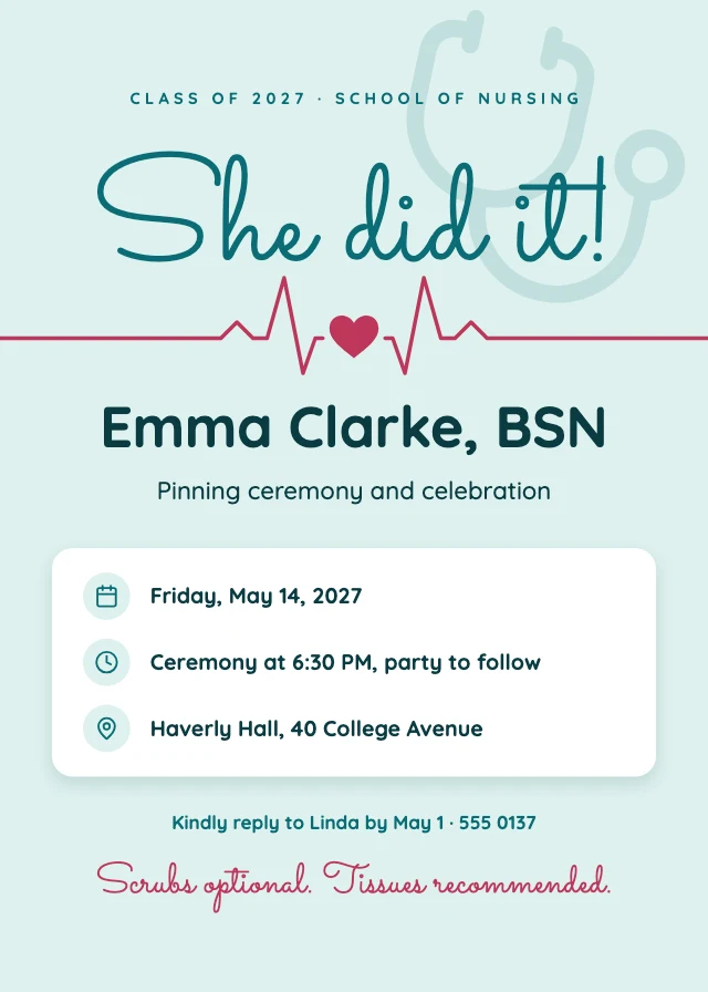 Nursing graduation invitation template