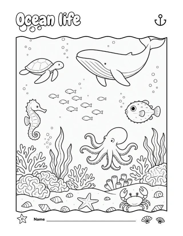 Ocean coloring page template