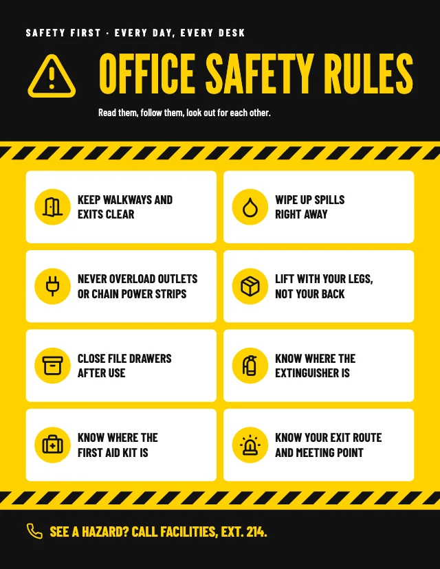 Office safety rules infographic template