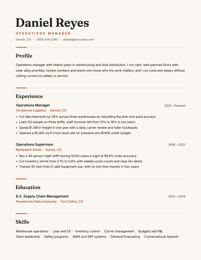 One-column resume template