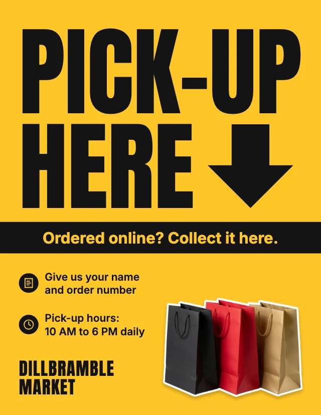 Order pick-up here sign template