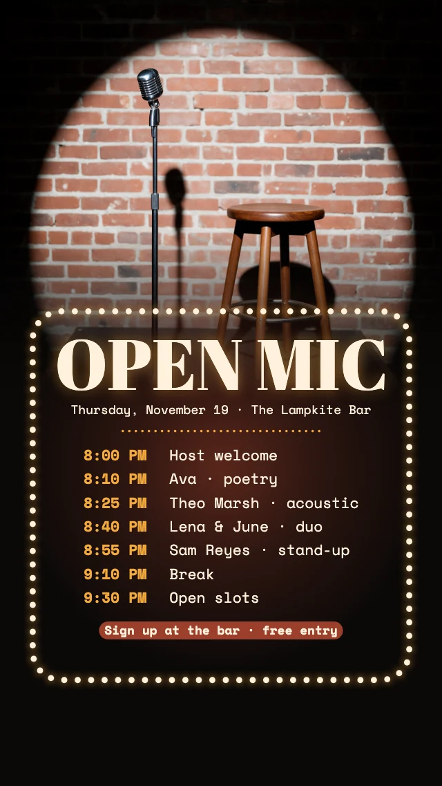 Open mic lineup story template