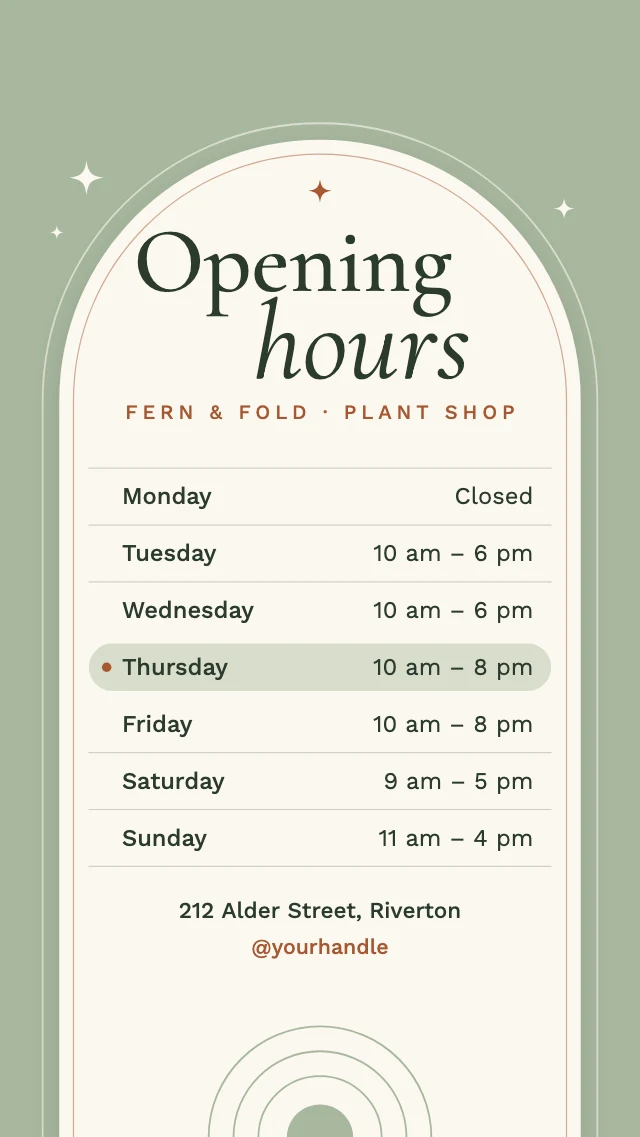 Opening hours story template