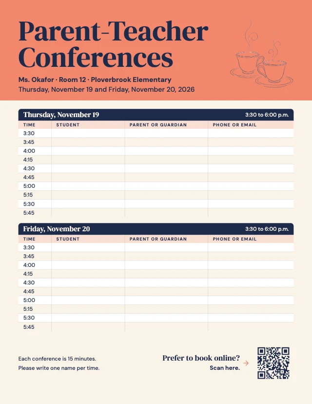 Parent-teacher conference sign-up sheet template