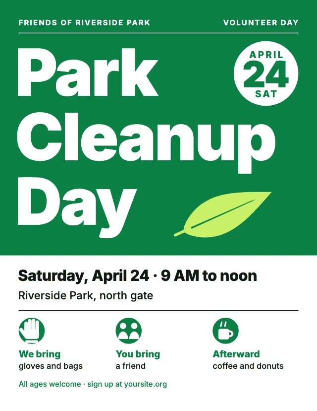 Park cleanup day flyer template