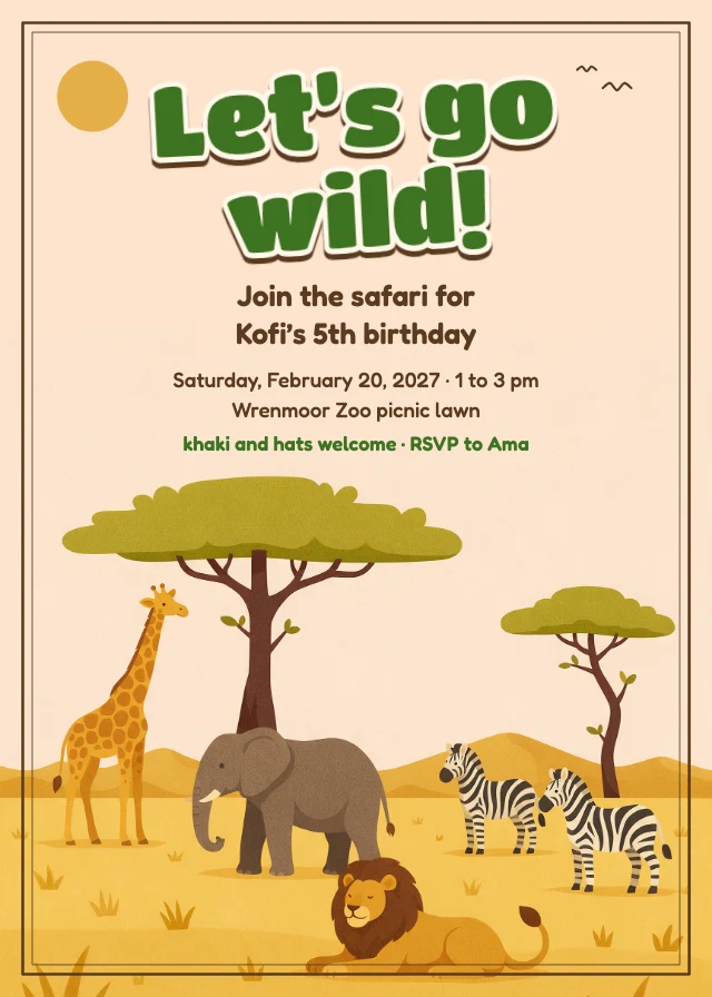 Safari birthday party invitation template