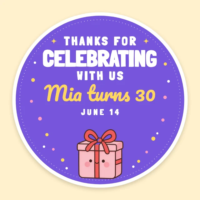 Birthday party favor sticker template