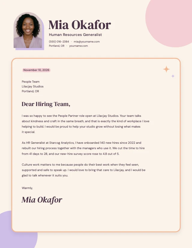 Pastel cover letter template