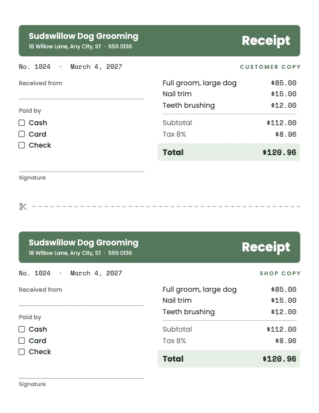 Payment receipt template