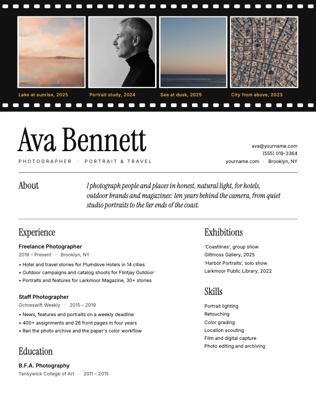 Photographer resume template