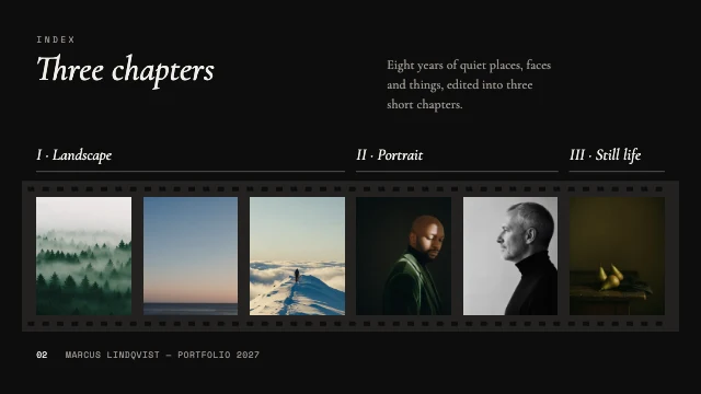 Photography portfolio presentation template, page 2 of 8