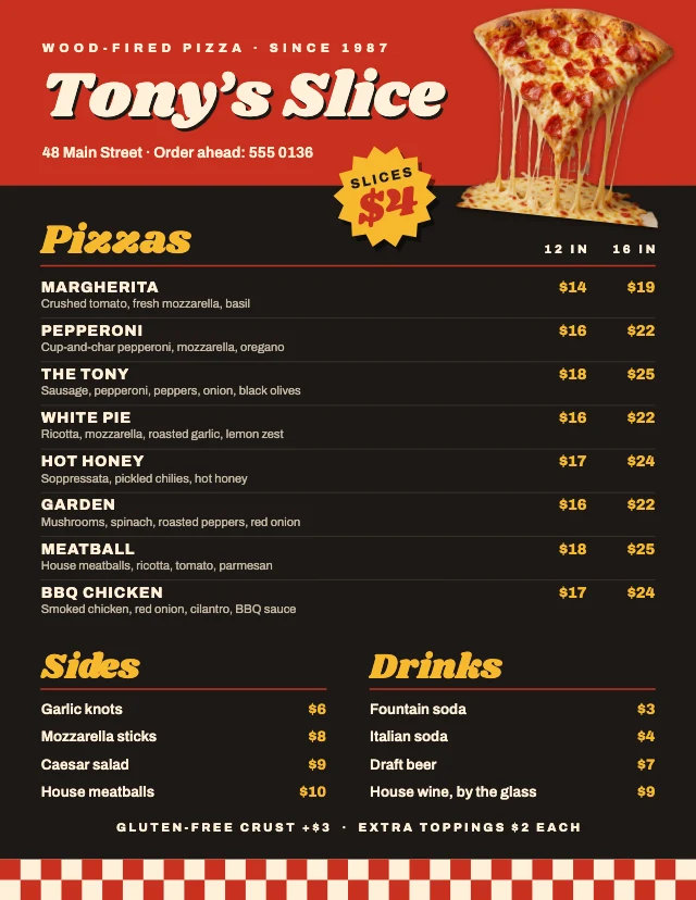 Pizzeria menu template