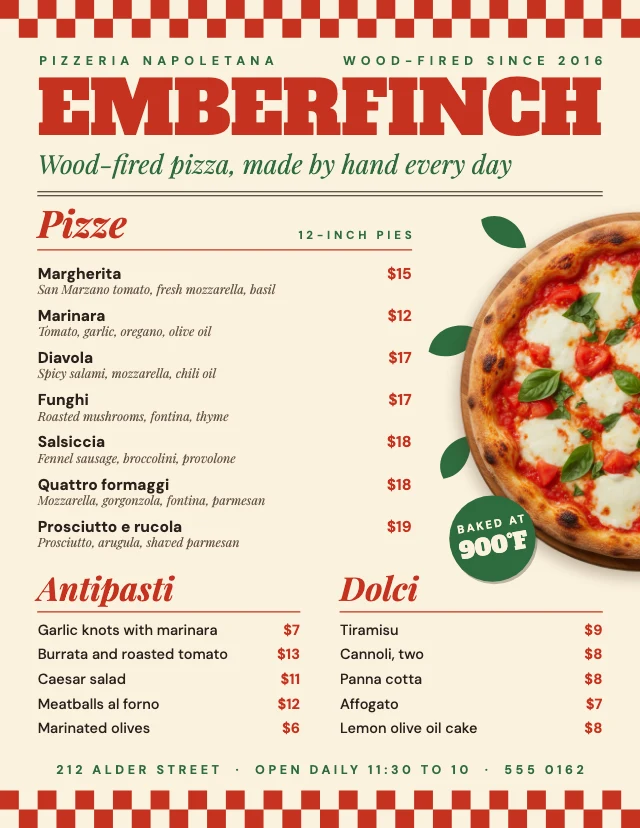 Italian pizzeria menu template