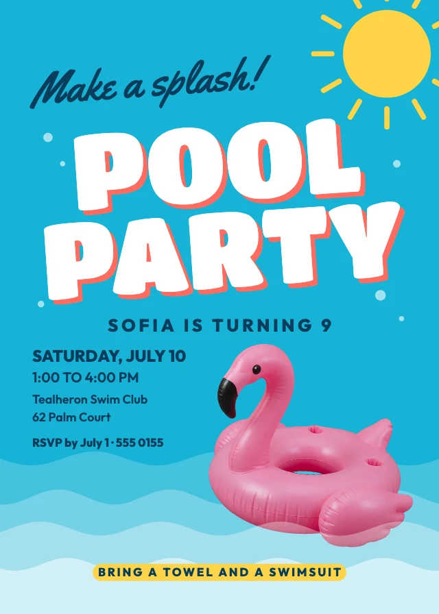 Pool party birthday invitation template