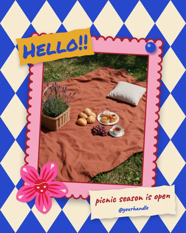 Scalloped frame picnic photo template