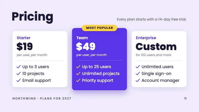 Pricing table slide template