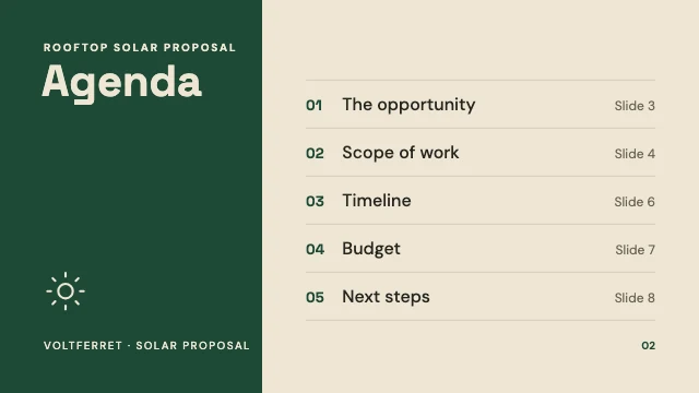 Project proposal presentation template, page 2 of 8