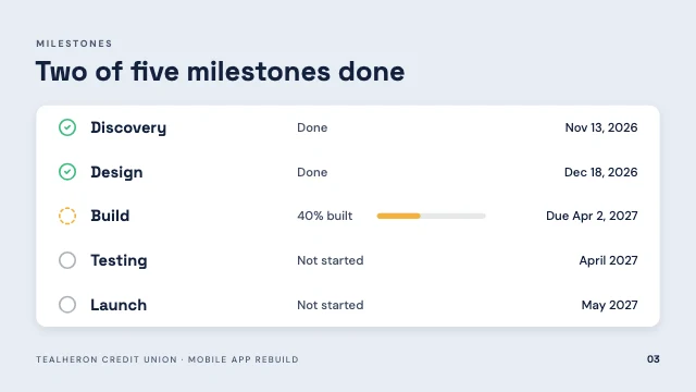 Project status update presentation template, page 3 of 7
