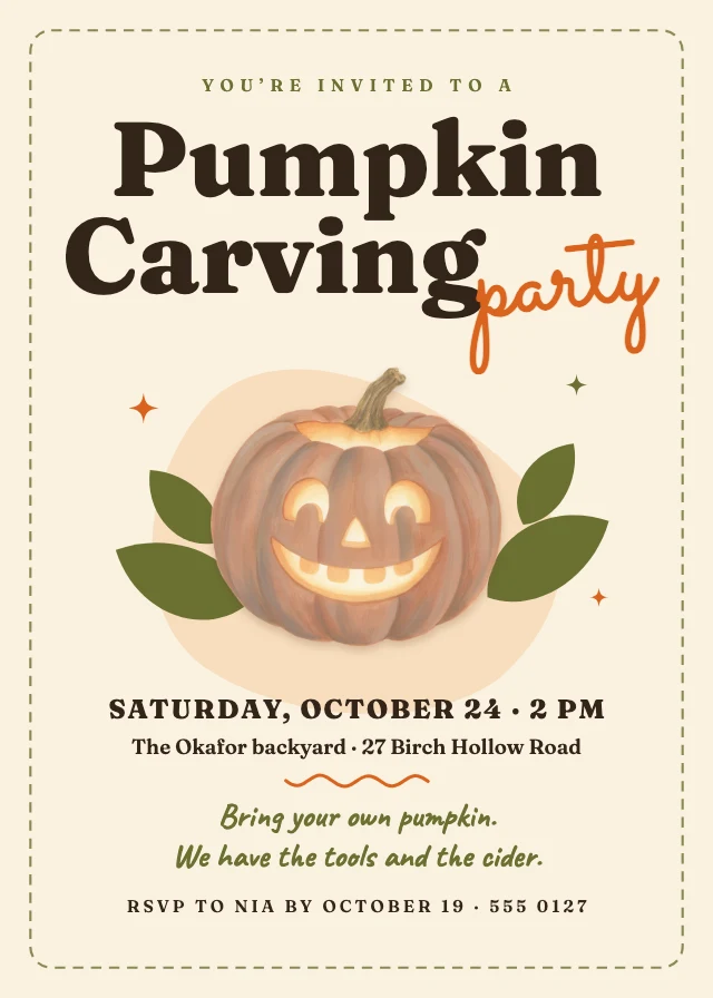 Pumpkin carving party invitation template