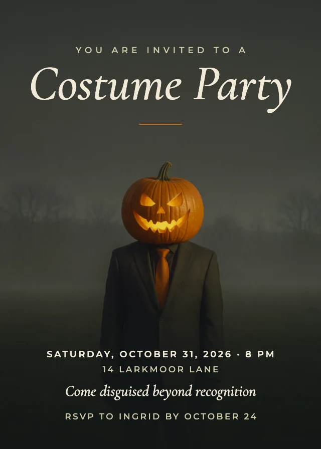 Pumpkin head costume party invitation template