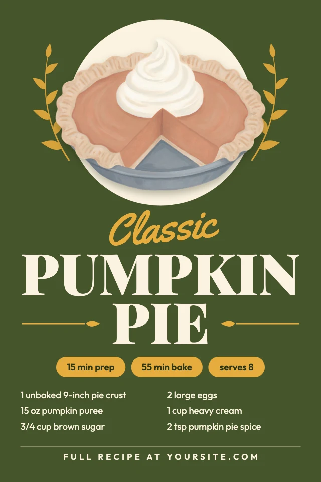 Pumpkin pie recipe pin template