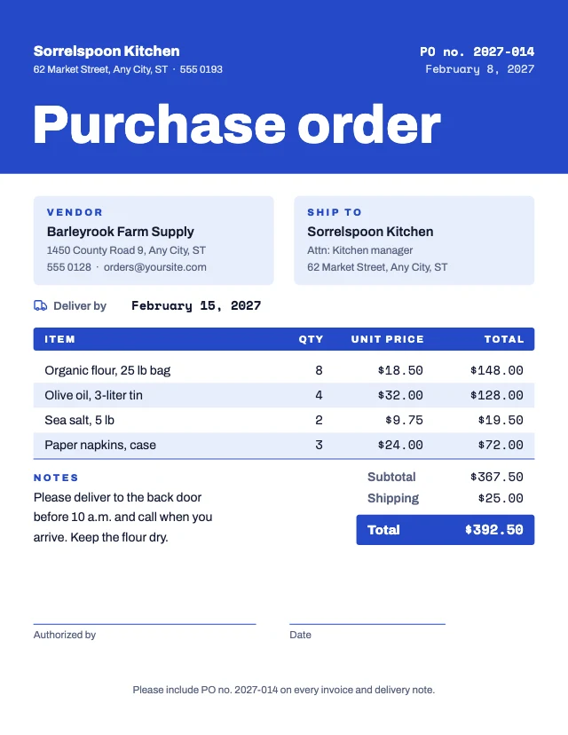 Purchase order template