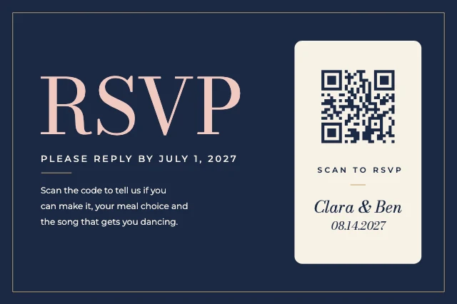 QR code wedding RSVP card template