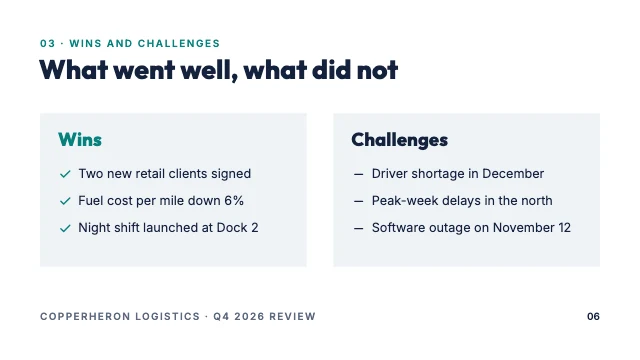 Quarterly business review presentation template, page 6 of 8