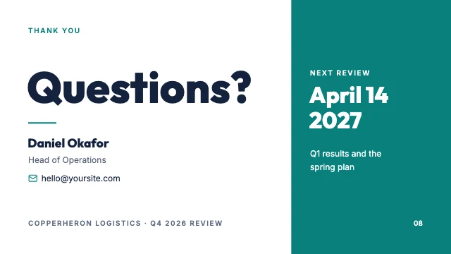Quarterly business review presentation template, page 8 of 8