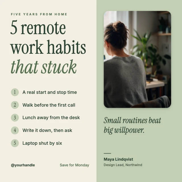 Remote work tips LinkedIn post template