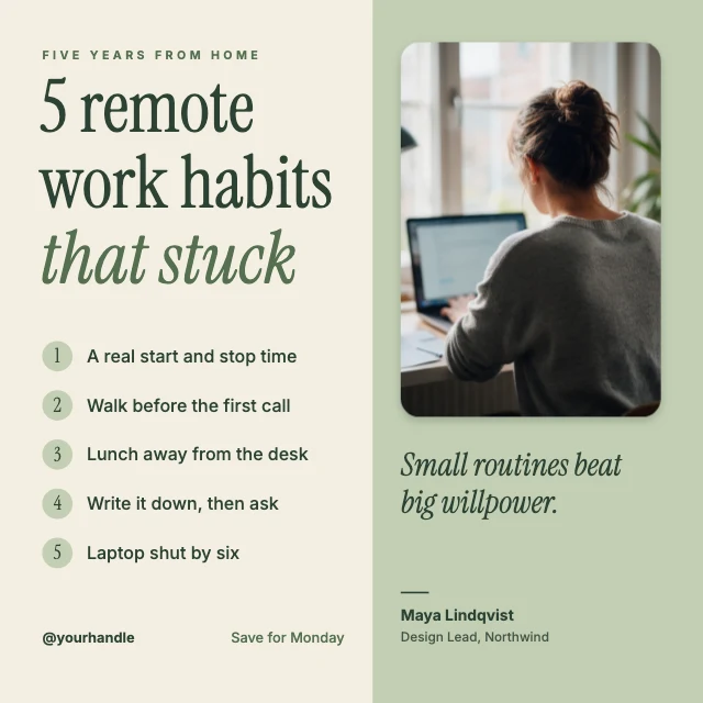 Remote work tips LinkedIn post template