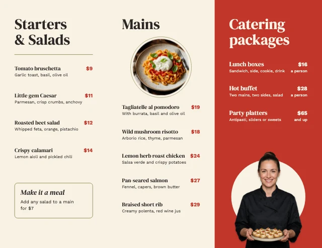 Catering menu brochure template, page 2 of 2