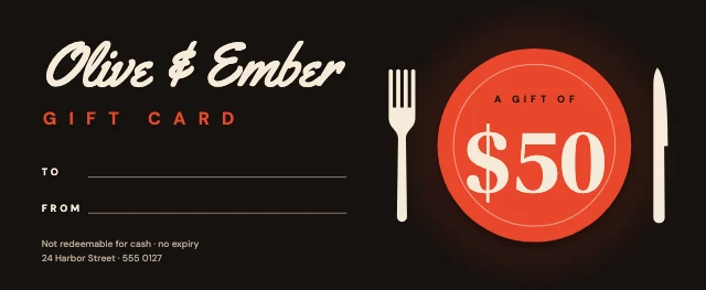 Restaurant gift card template