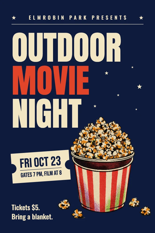 Retro movie night poster template